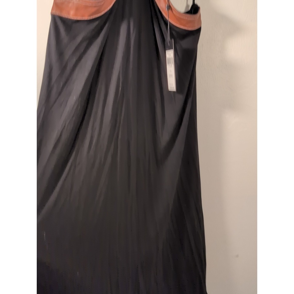 NEW BCBG MAXAZRIA KATRYN FUAX LEATHER INSERT ASYMETRIC DRESS SZ L - Picture 3 of 10